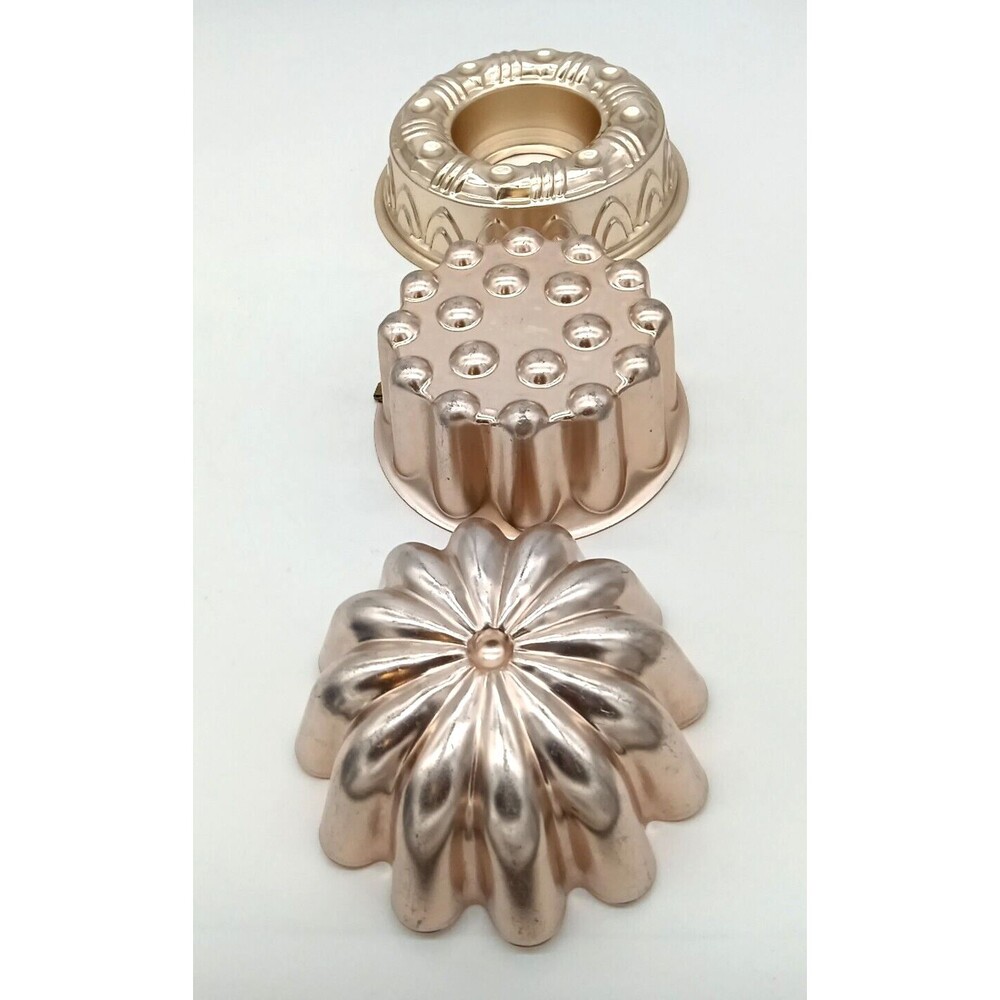 Vintage Copper Metal Tin Jello Molds Wall Hangings Set Of 3 Misc